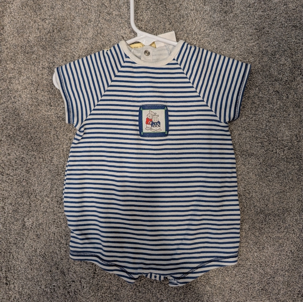 Carter's Blue & White Striped Baby Romper with Bear Patch